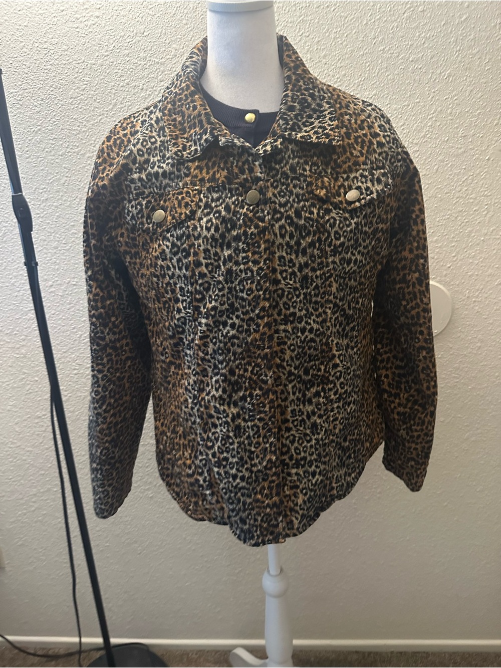 Denim&Co Leopard Print Jean Jacket in Brown and Black
